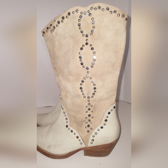 Free People Tan Western Studded Country Cowboy Boots Chappelle Roan Style 6.5 - Picture 5 of 16